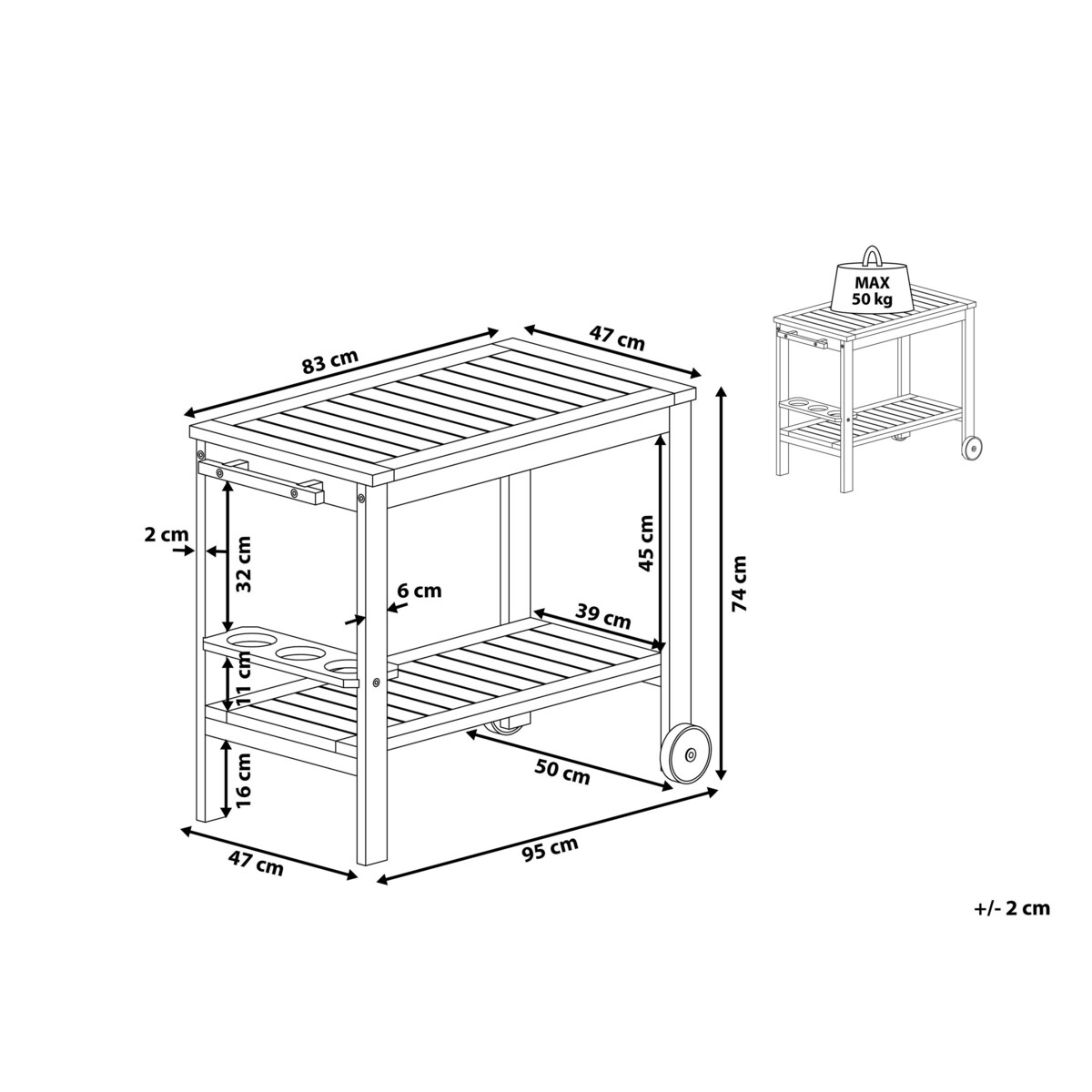 Wózek kuchenny akacjowy jasne drewno SASSARI