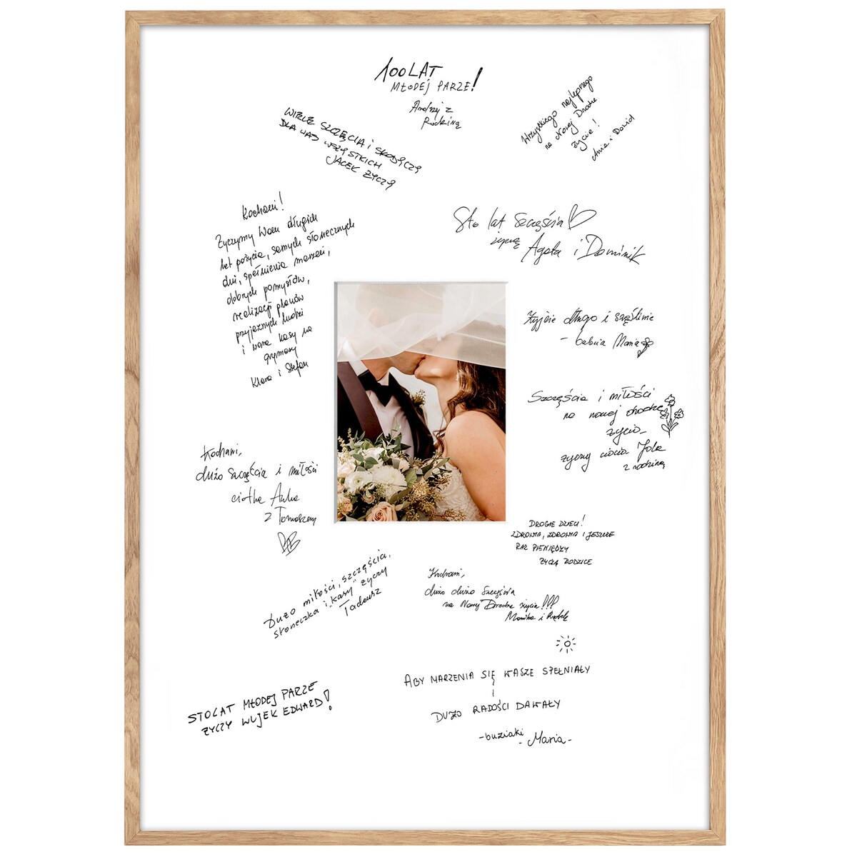 Ramka na WESELE PAMIĄTKOWA o rozmiarze 50x70 cm - kolor ramy dąb. Ramka z passe partout prezent weselny zdjęcie 15x21 cm