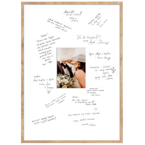 Ramka na WESELE PAMIĄTKOWA o rozmiarze 50x70 cm - kolor ramy dąb. Ramka z passe partout prezent weselny zdjęcie 15x21 cm