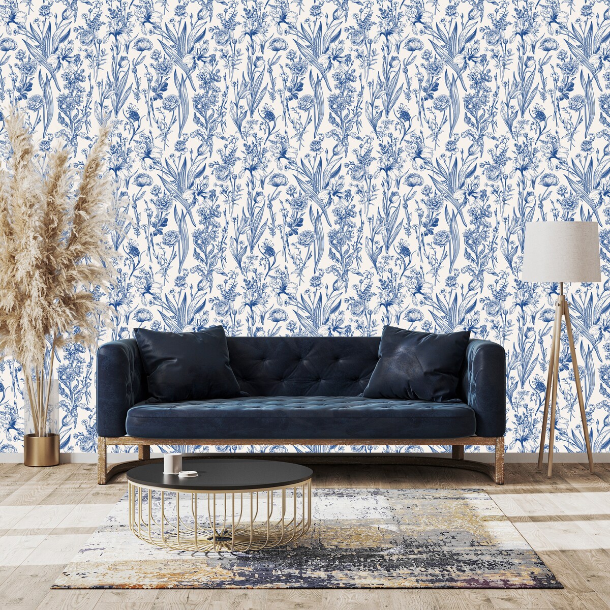 Tapeta Niebieskie KWIATY i Liście Natura