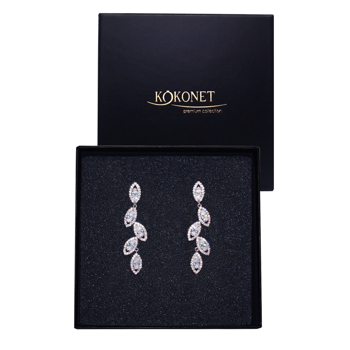 Kolczyki srebrne LISTKI Cyrkonie Ślubne BOHO Roślinne eleganckie