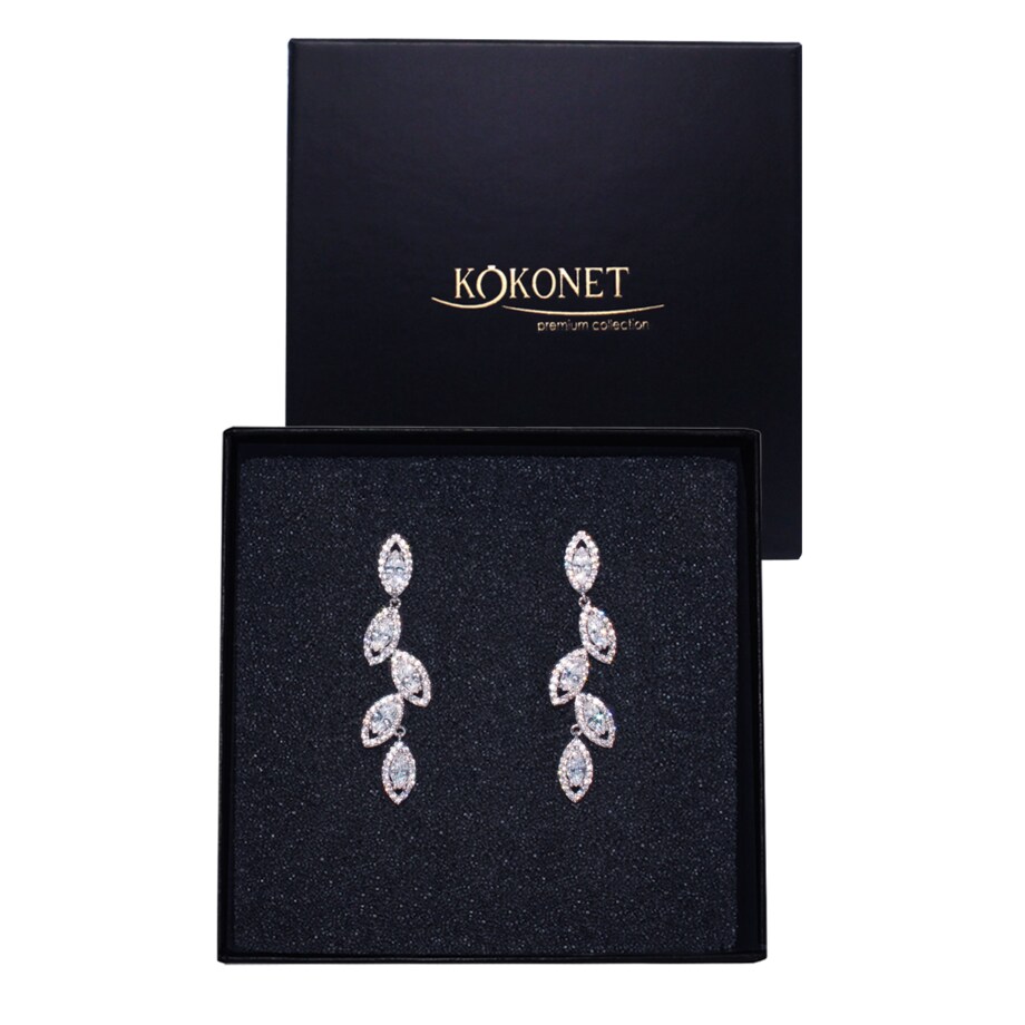 Kolczyki srebrne LISTKI Cyrkonie Ślubne BOHO Roślinne eleganckie