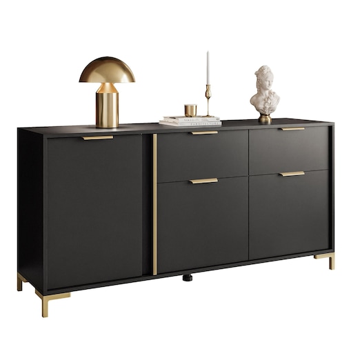 Komoda z szufladami LARETTO 153 cm 3D2S antracyt, nóżki złote