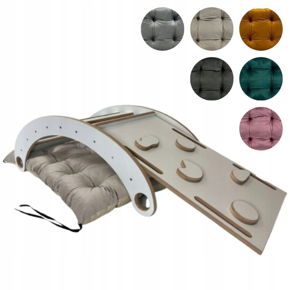 Bujak Montessori DREWNIANY + Zjeżdżalnia + Ścianka + Poduszka welurowa CE