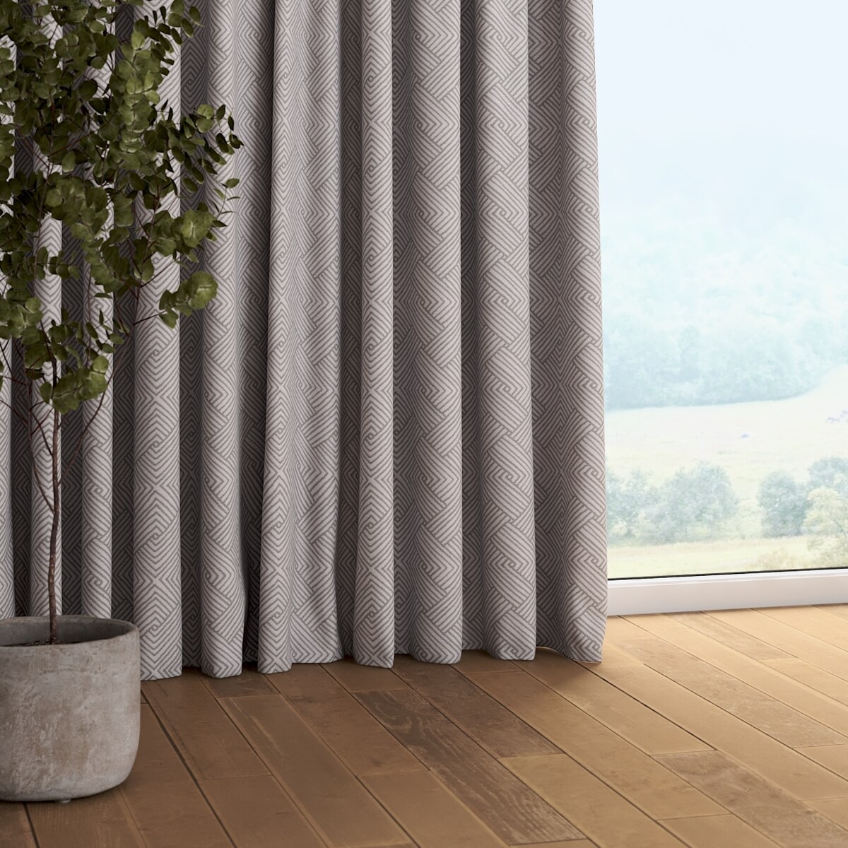 Zasłona na taśmie marszczącej 1 szt. 130x260 szare wzory geometryczne