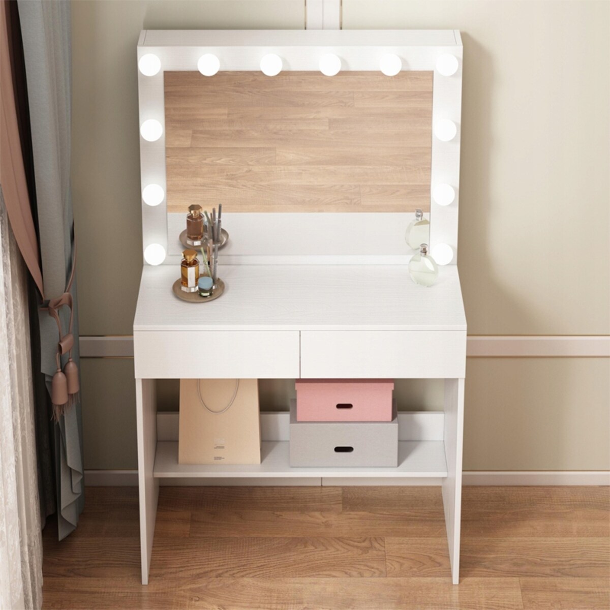 TOALETKA Z LUSTREM LED KOSMETYCZNA MAKIJAŻU WIZAŻU NOWOCZESNA GLAMOUR LOFT