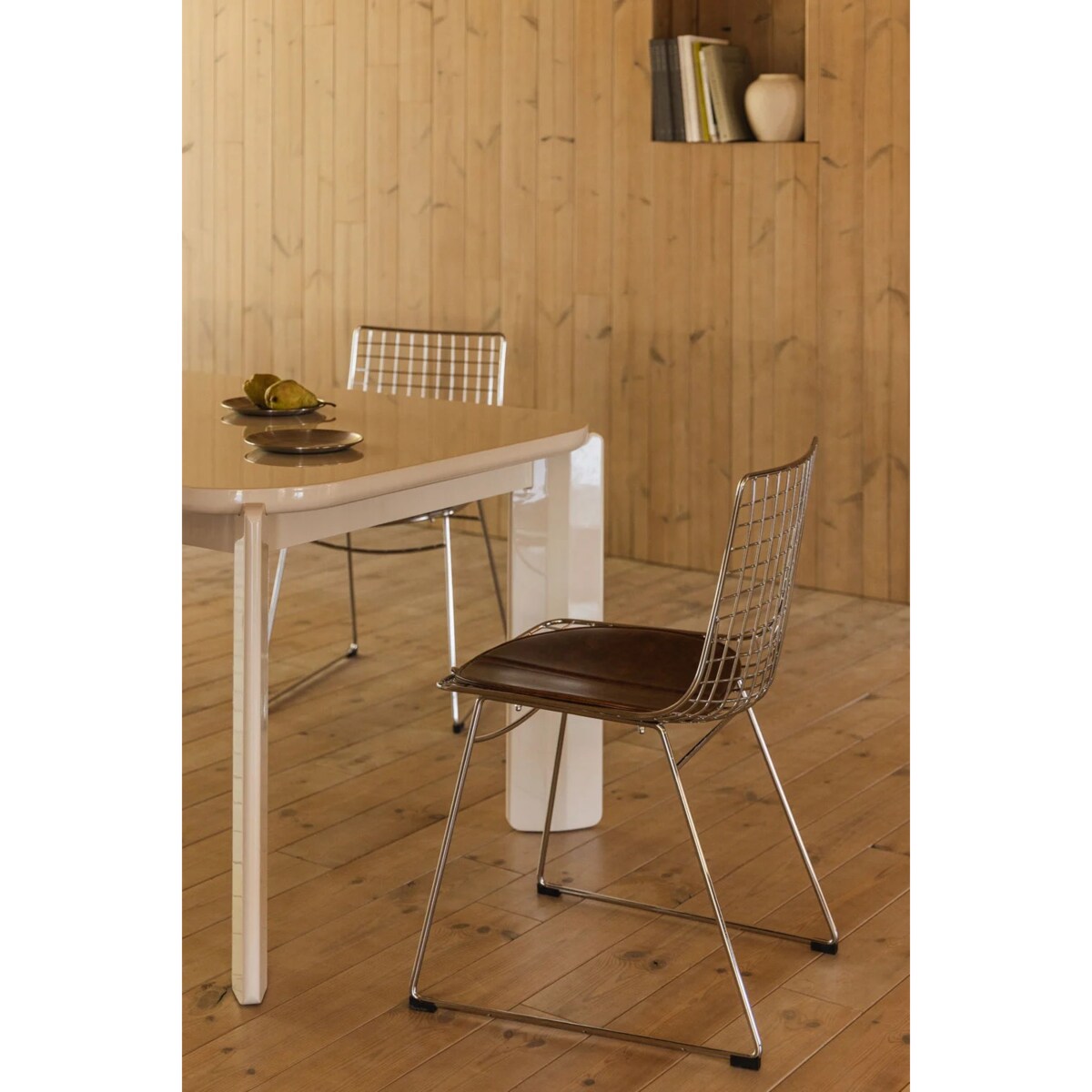 Krzesło metalowe, chromowane z brązową poduszką Renee