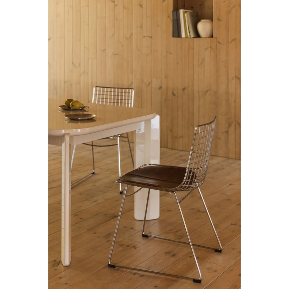 Krzesło metalowe, chromowane z brązową poduszką Renee