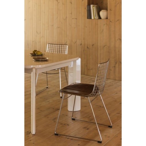 Krzesło metalowe, chromowane z brązową poduszką Renee