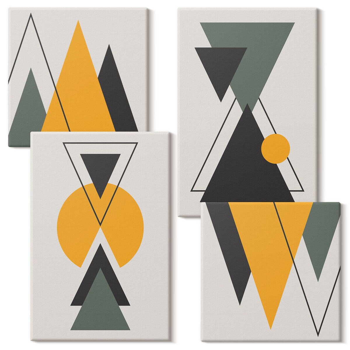 Zestaw 4 obrazów na płótnie - Abstrakcyjne kształty geometria - żółty