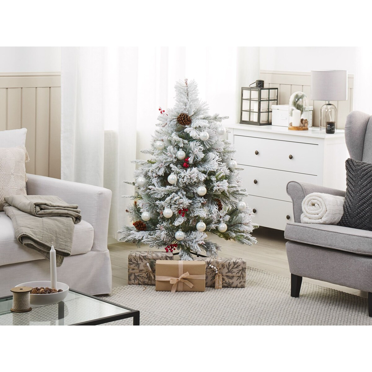 Ośnieżona sztuczna choinka 120 cm biała MASALA