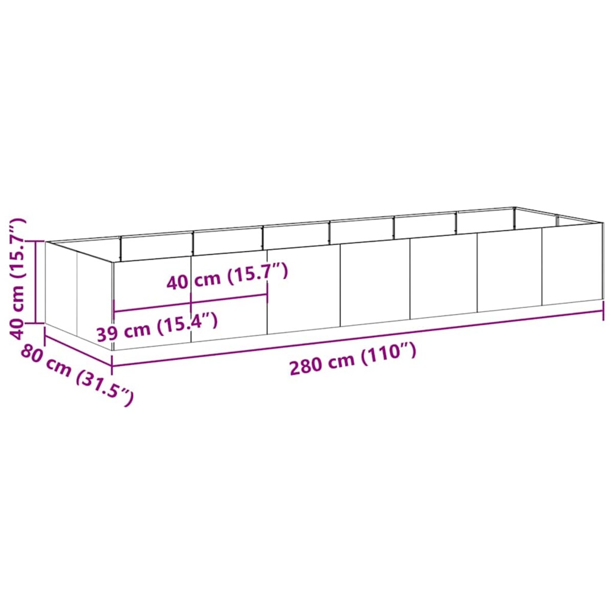 vidaXL Doniczka Oliwkowo-zielona 280x80x40 cm Stal