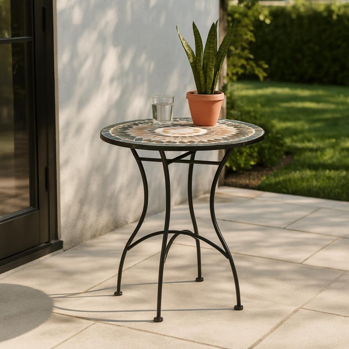 Stolik kawowy z mozaicą, 60 x 72 cm, ogrodowy, zielony