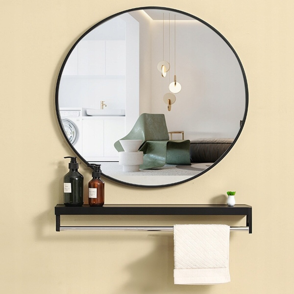 Czarne lustro ścienne 60 cm okrągłe do salonu łazienki sypialni