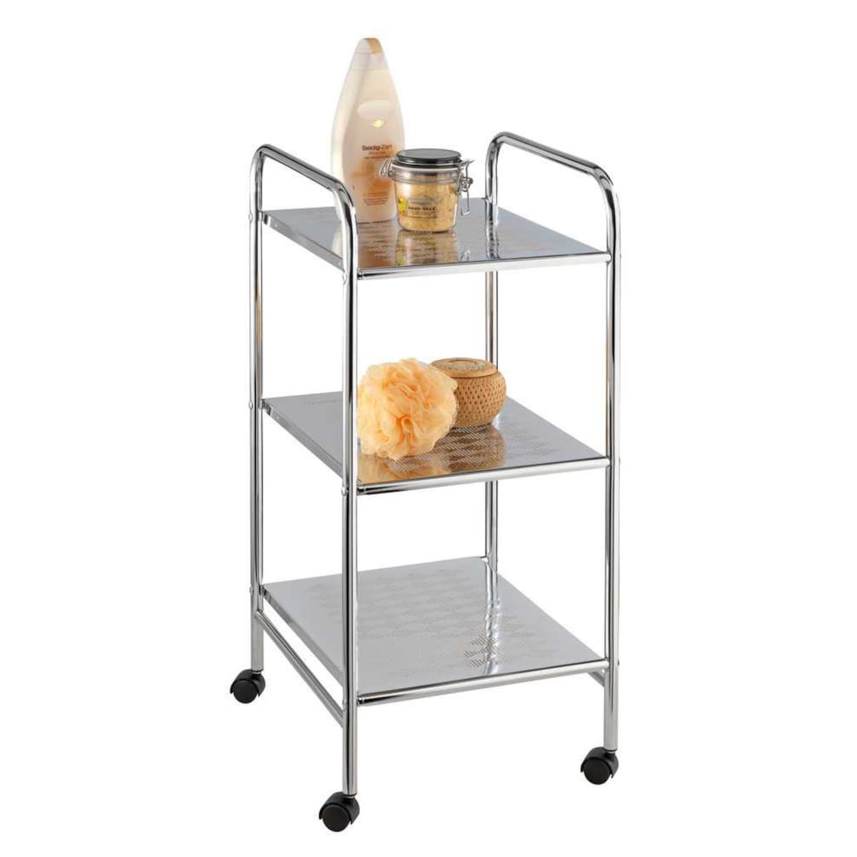 Regał łazienkowy na kółkach z trzema półkami, stal, 32 x 71 x 36,5 cm, WENKO