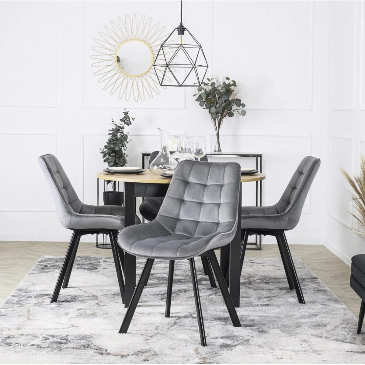 Krzesło Tapicerowane Welurowe Do Jadalni Salonu Loft RICK Szare Pikowane