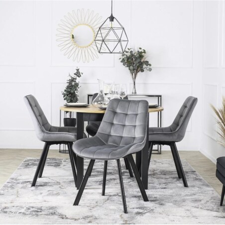 Krzesło Tapicerowane Welurowe Do Jadalni Salonu Loft RICK Szare Pikowane