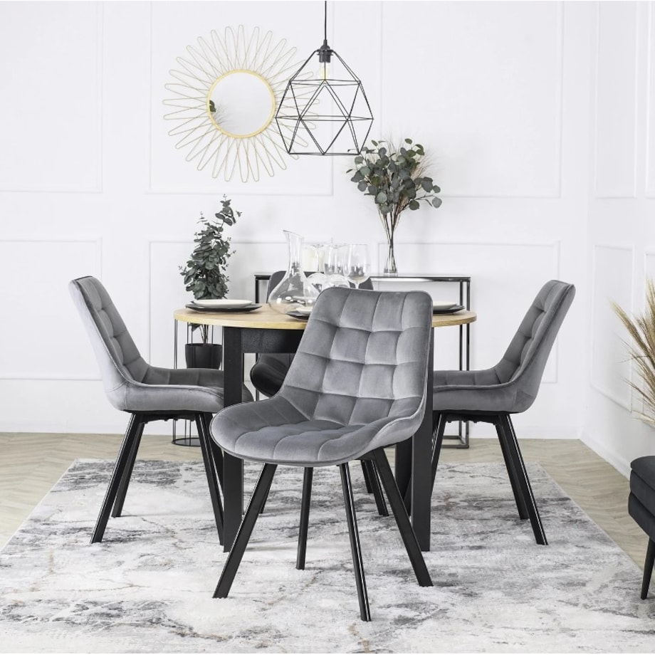 Krzesło Tapicerowane Welurowe Do Jadalni Salonu Loft RICK Szare Pikowane
