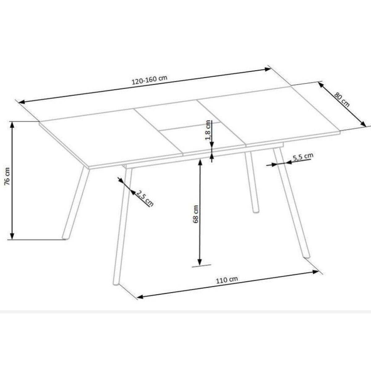 STÓŁ ROZKŁADANY 120-160cm Bonal DĄB SONOMA czarne nogi