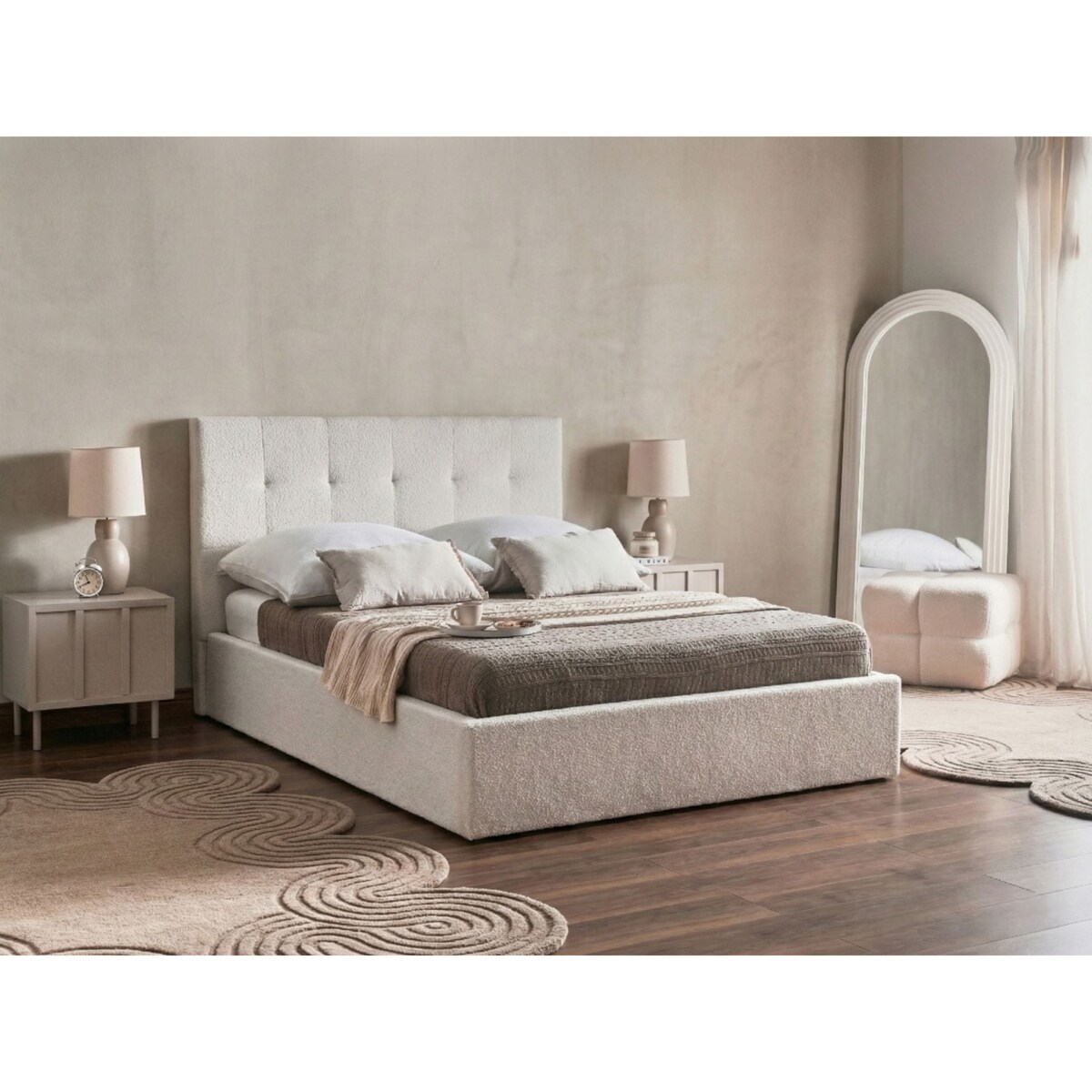 Łóżko z pojemnikiem Boucle LORIENT 140 x 200 cm Złamana biel