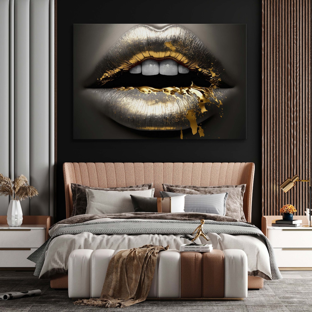 Obraz Ścienny Złoto-Srebrne USTA Efekt 3D 120x80cm