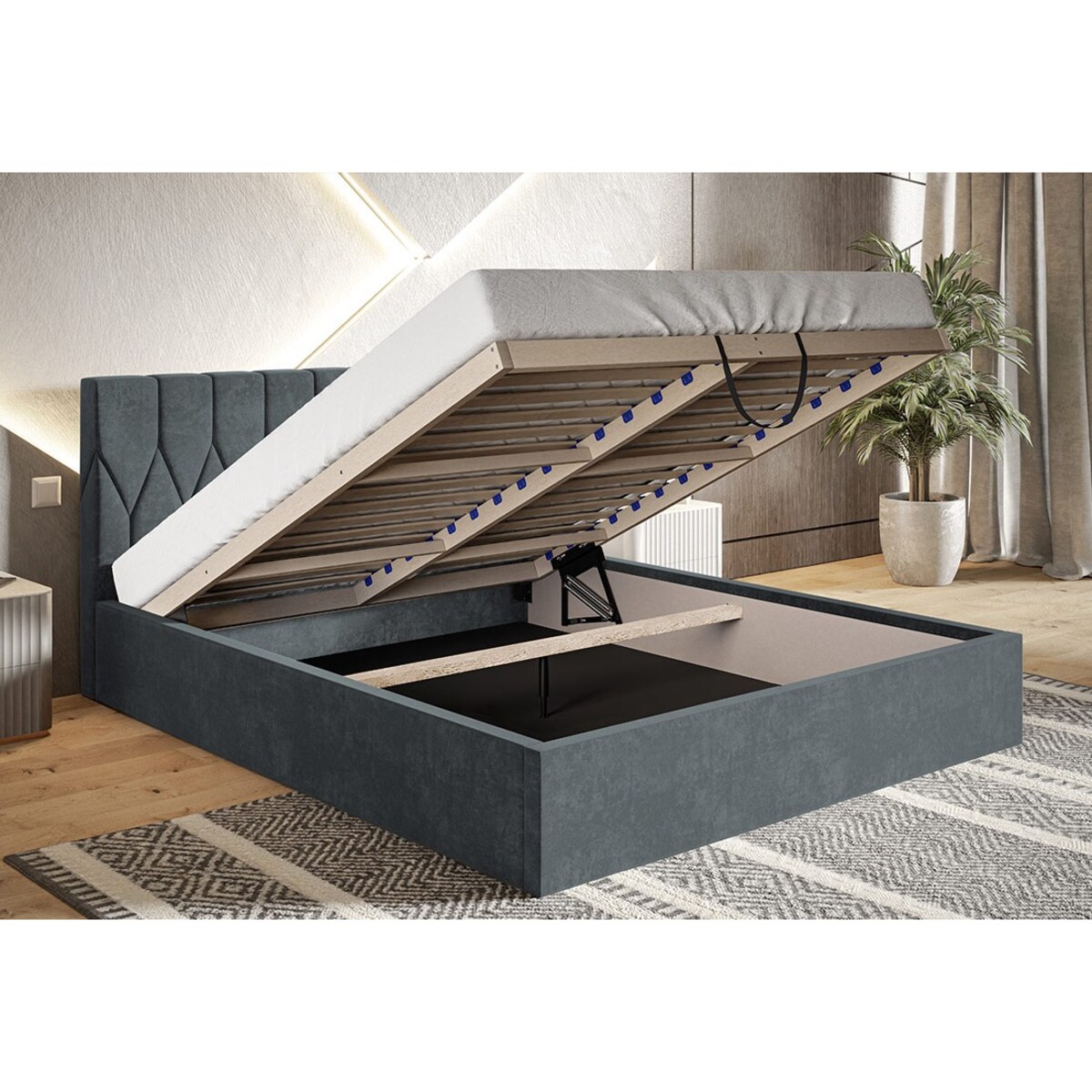 Łóżko sypialniane 160x200 OLDO 9 z pojemnikiem- butelkowa zieleń