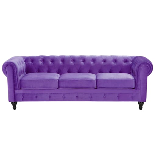 Sofa 3-osobowa welurowa fioletowa CHESTERFIELD