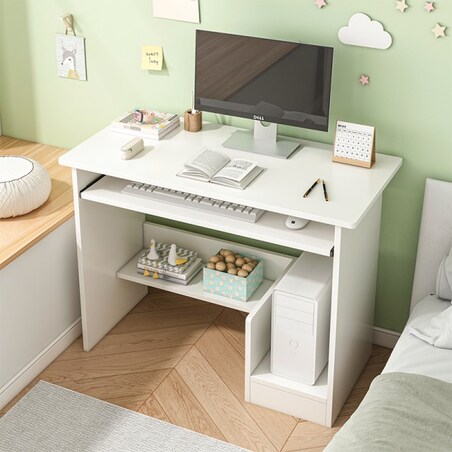 Biurko komputerowe białe nowoczesne z szufladą półkami młodzieżowe stolik