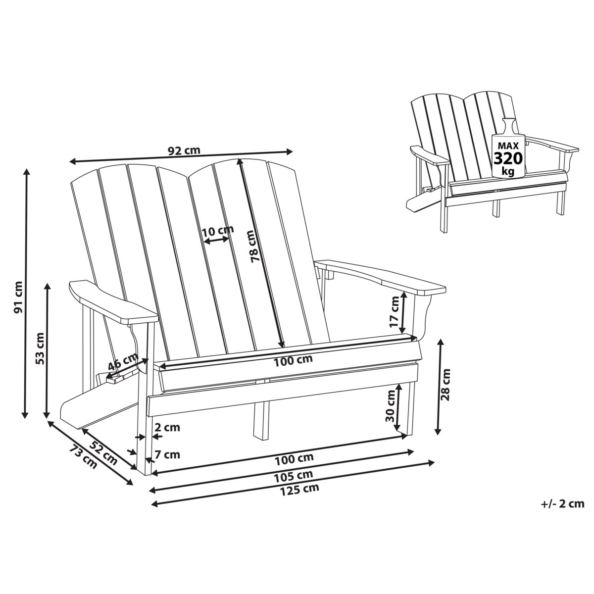 Ławka ogrodowa ADIRONDACK 125 cm Ciemnoszary