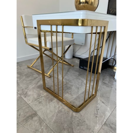 Nowoczesne białe złote biurko do gabinetu / do biura ze stali nierdzewnej Luxury Premium 140x70x75 / 2 szuflady