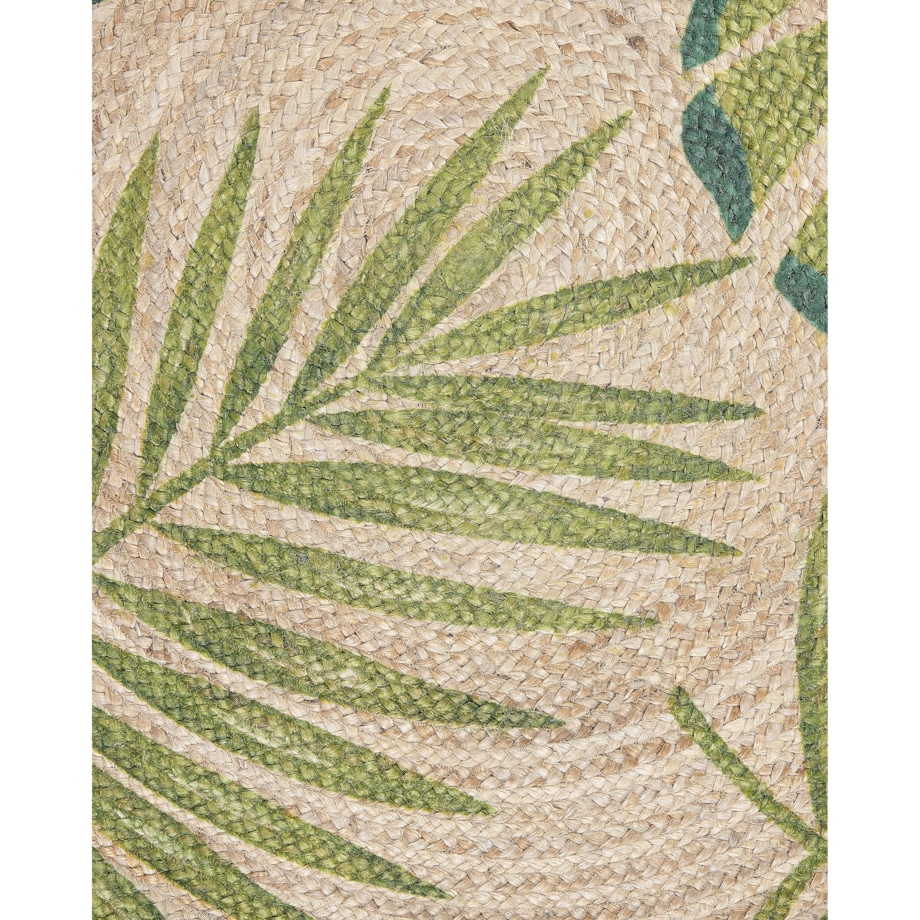 Dywan okrągły z juty w liście ⌀ 140 cm beżowo-zielony BUGAY
