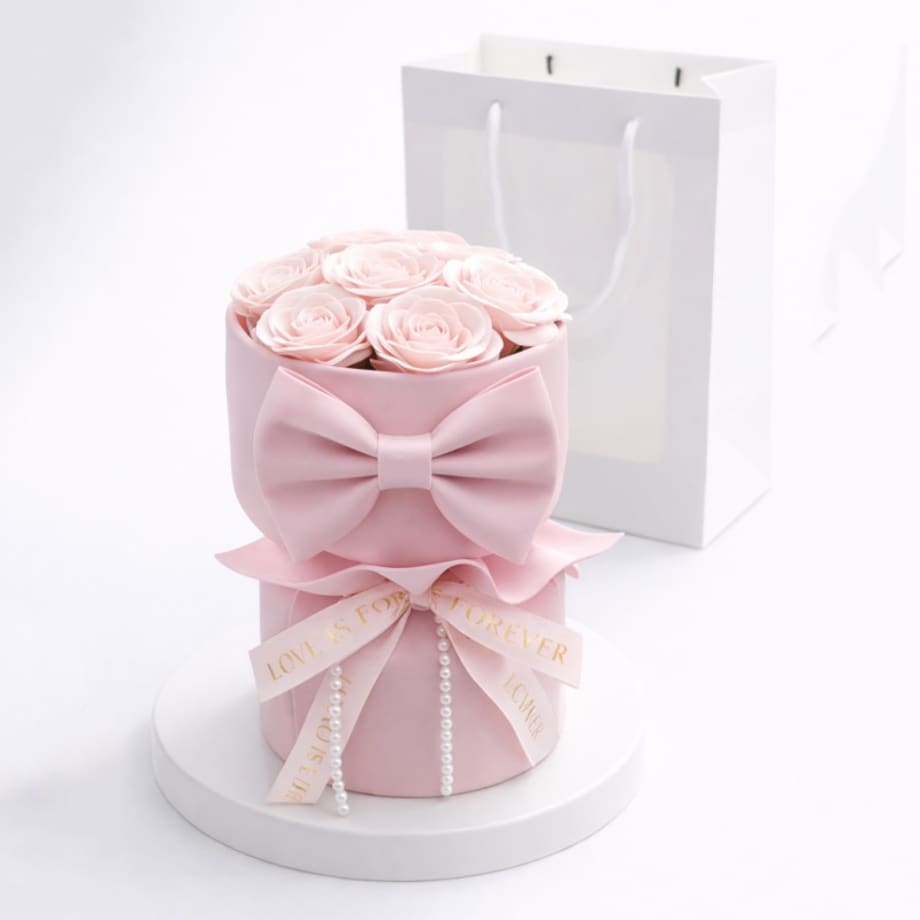 Flower box, bukiet zapachowych kwiatów mydlanych w pudełku 8szt. LED BUK24R