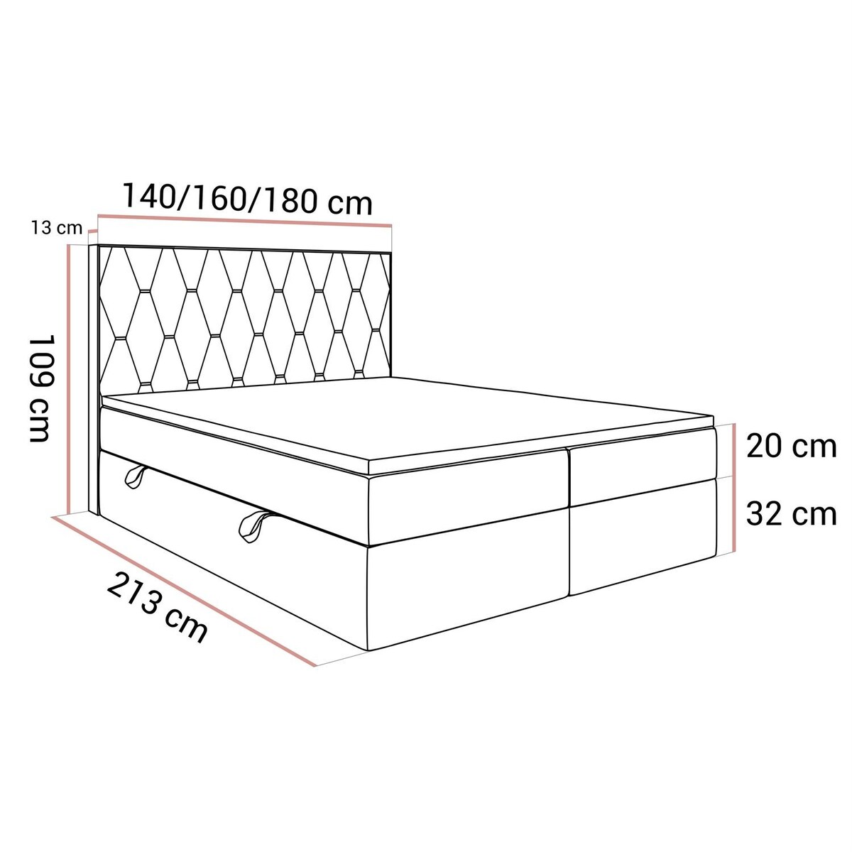 Łóżko kontynentalne IZOLDA z pojemnikiem na pościel, 160x200, RV 196, topper