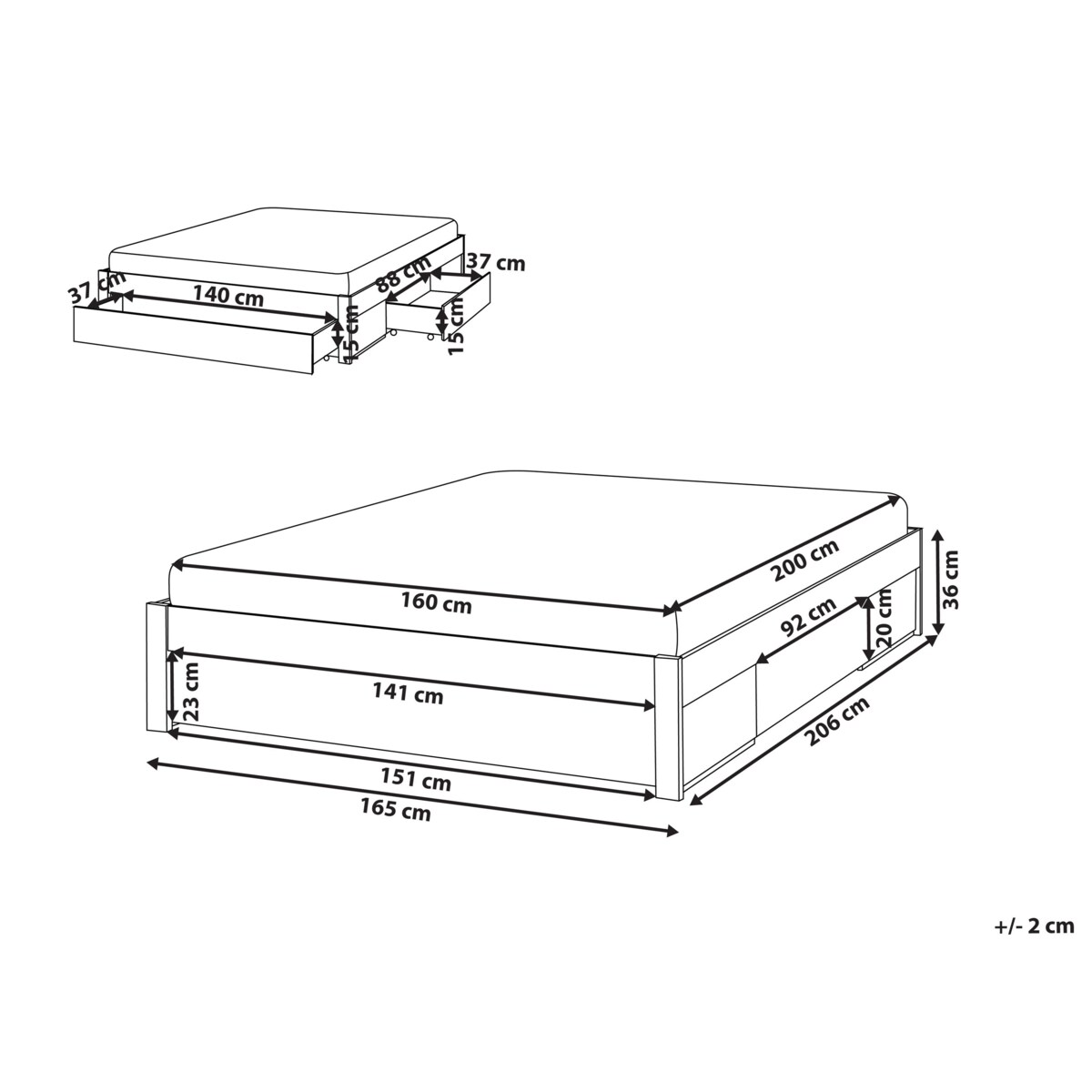 Łóżko z szufladami bez zagłówka Drewno GIAT 160 x 200 cm Biały