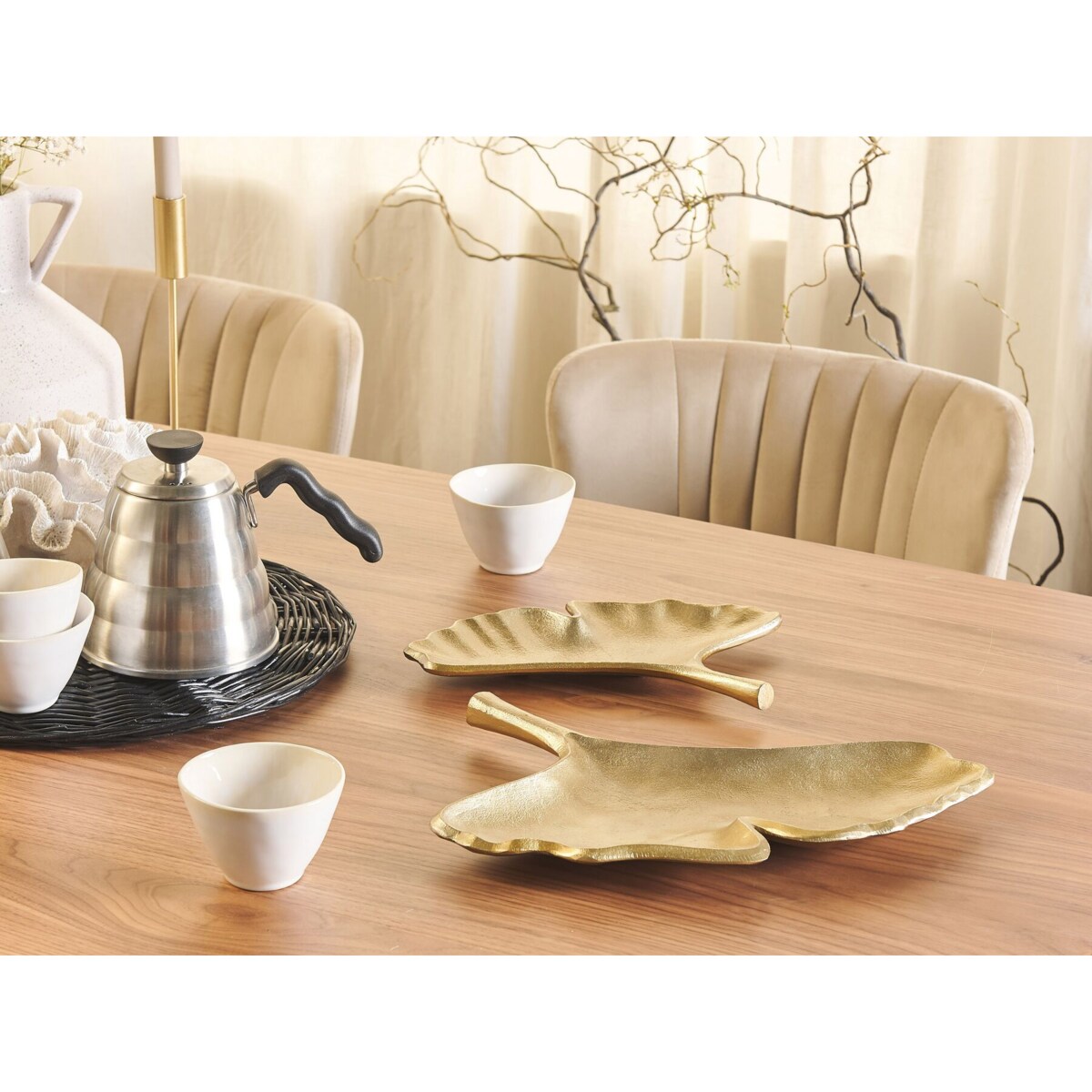 Zestaw 2 pater dekoracyjnych liść miłorzębu złoty PALENQUE