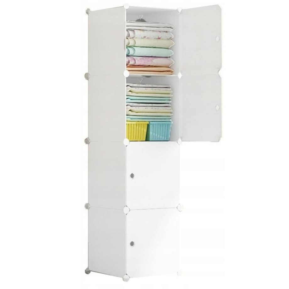 Szafa modułowa garderoba ubraniowa biała regał słupek zamknięty 4 półki