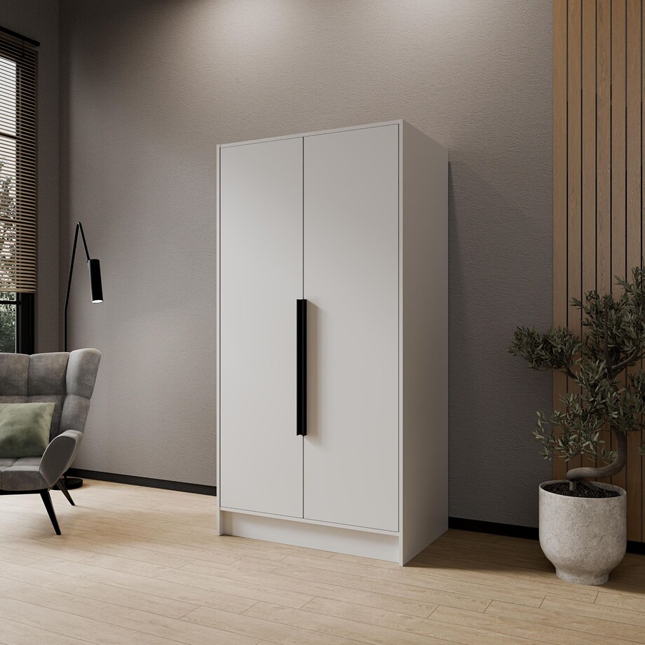 Szafa 100 gładka ORTO bez lustra z czarnymi uchwytami, biała