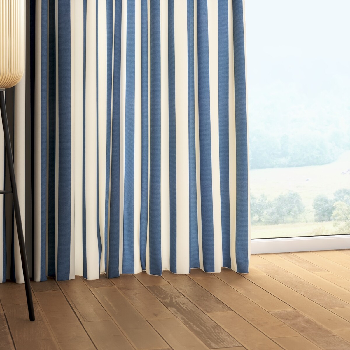 Zasłona na taśmie marszczącej 1 szt. 130x245 niebiesko-białe pionowe pasy (5,5cm)