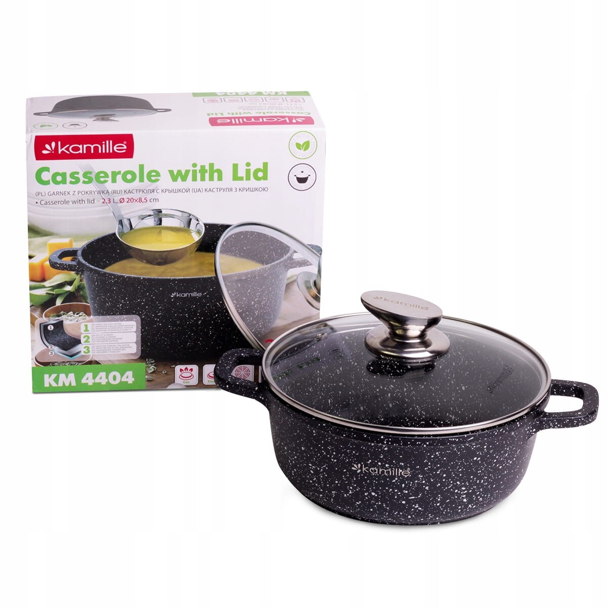 Garnek marmurowy z pokrywką 2.3L indukcja na gaz KAMILLE