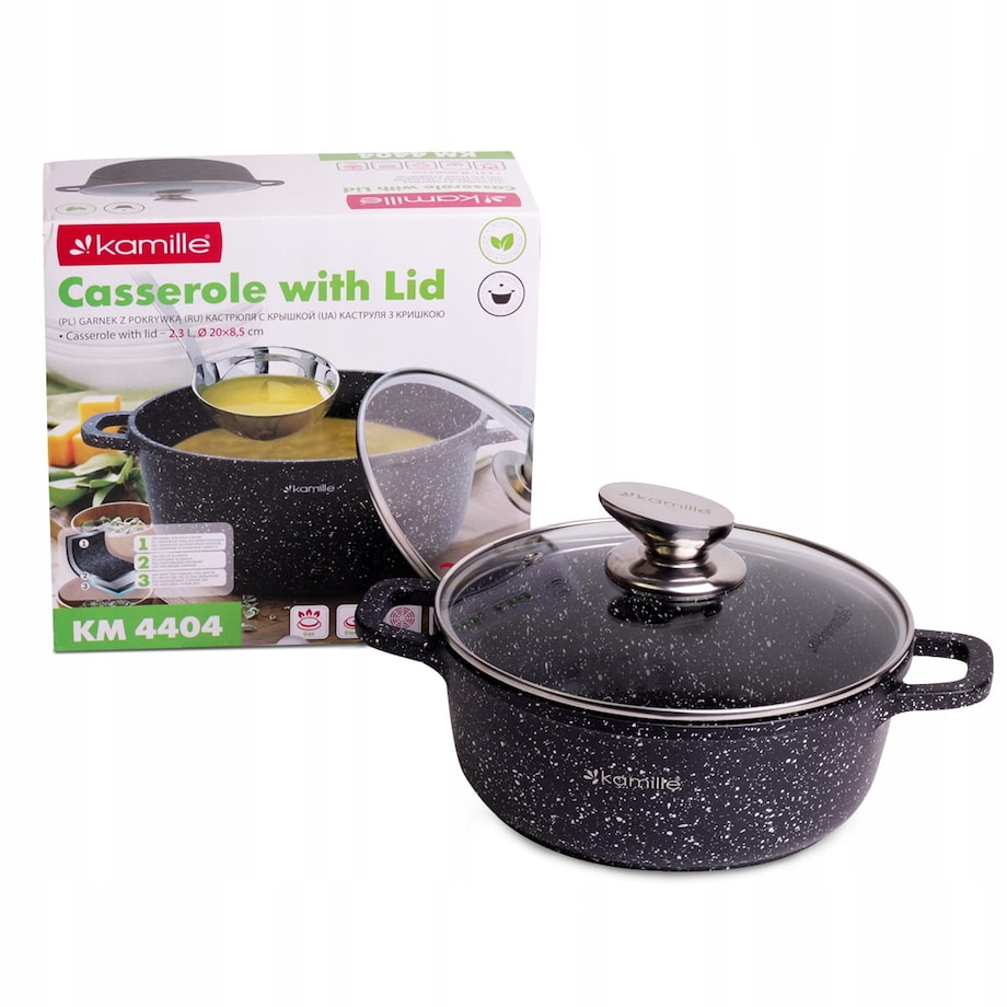 Garnek marmurowy z pokrywką 2.3L indukcja na gaz KAMILLE