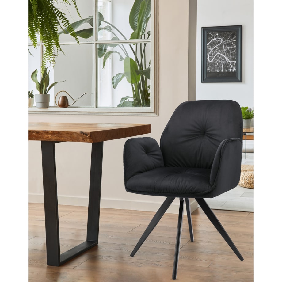 Krzesło welurowe obrotowe PERLA czarne