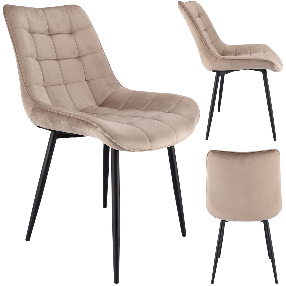 Krzesło tapicerowane welurowe MISTY beżowe