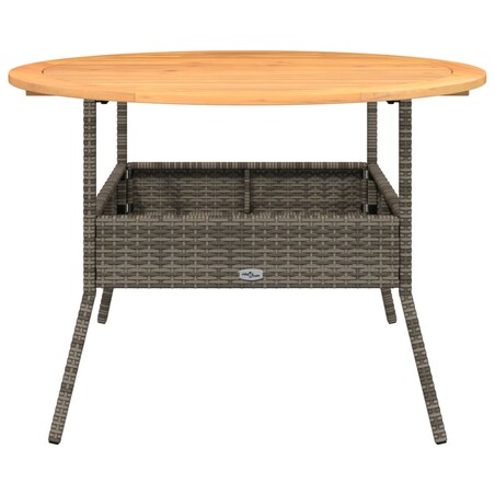 vidaXL Stół ogrodowy z akacjowym blatem, szary, Ø110x71 cm, rattan PE