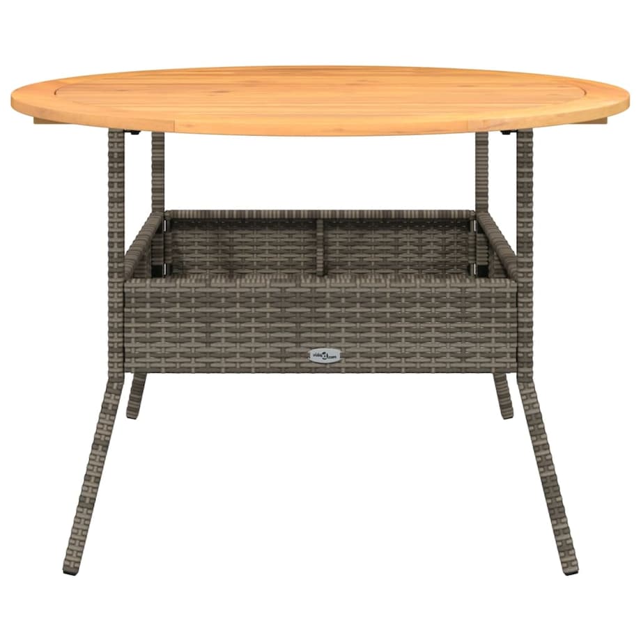 vidaXL Stół ogrodowy z akacjowym blatem, szary, Ø110x71 cm, rattan PE
