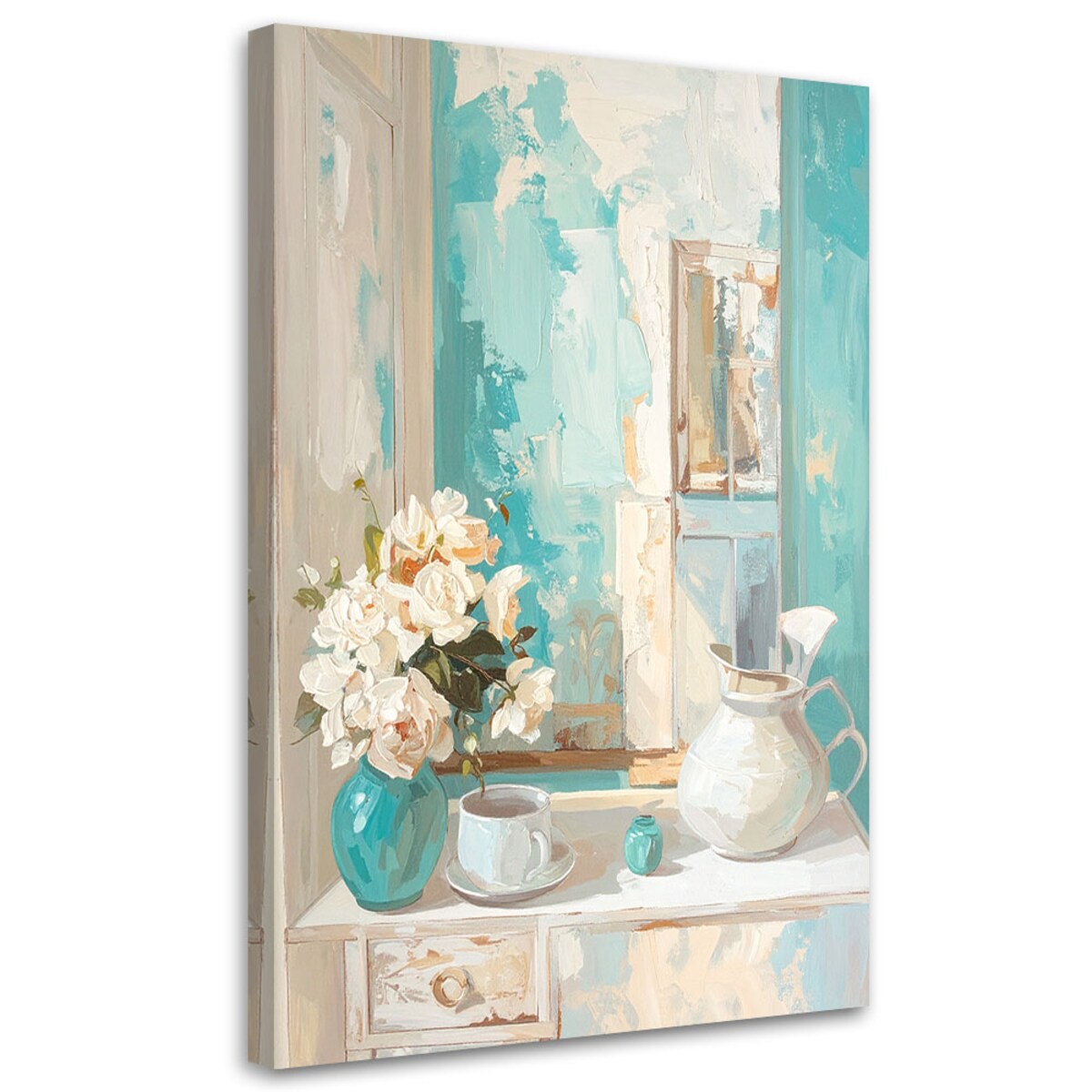 Obraz do salonu sypialni kuchni restauracji, Martwa natura bukiet w jasnych turkusowych odcieniach 80x120 cm