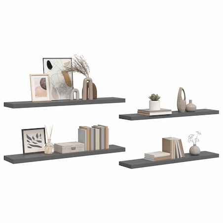 vidaXL Półki ścienne, 4 szt., wysoki połysk, szare, 120x23,5x3,8 cm