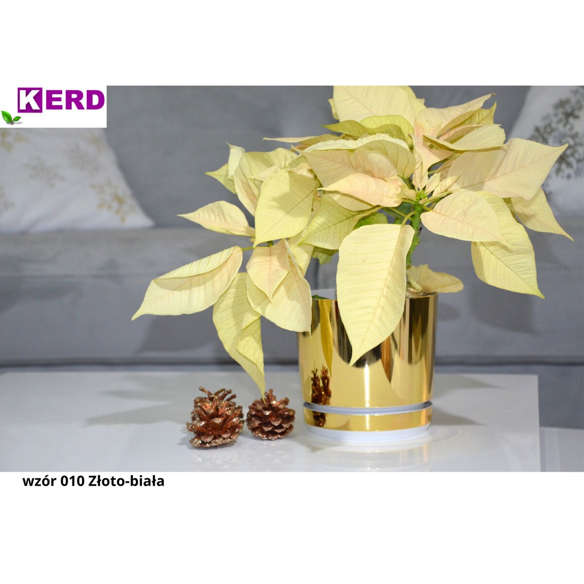 32 cm wzór ZŁOTO - BIAŁA Doniczka z podstawką nowoczesna elegancka glamour wysoki połysk duża donica szeroka