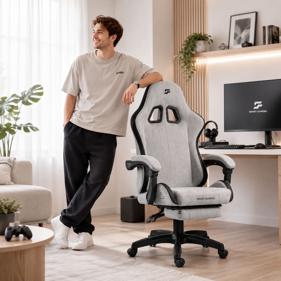 Fotel gamingowy obrotowy podnóżek dla gracza Sofotel Lokar szary