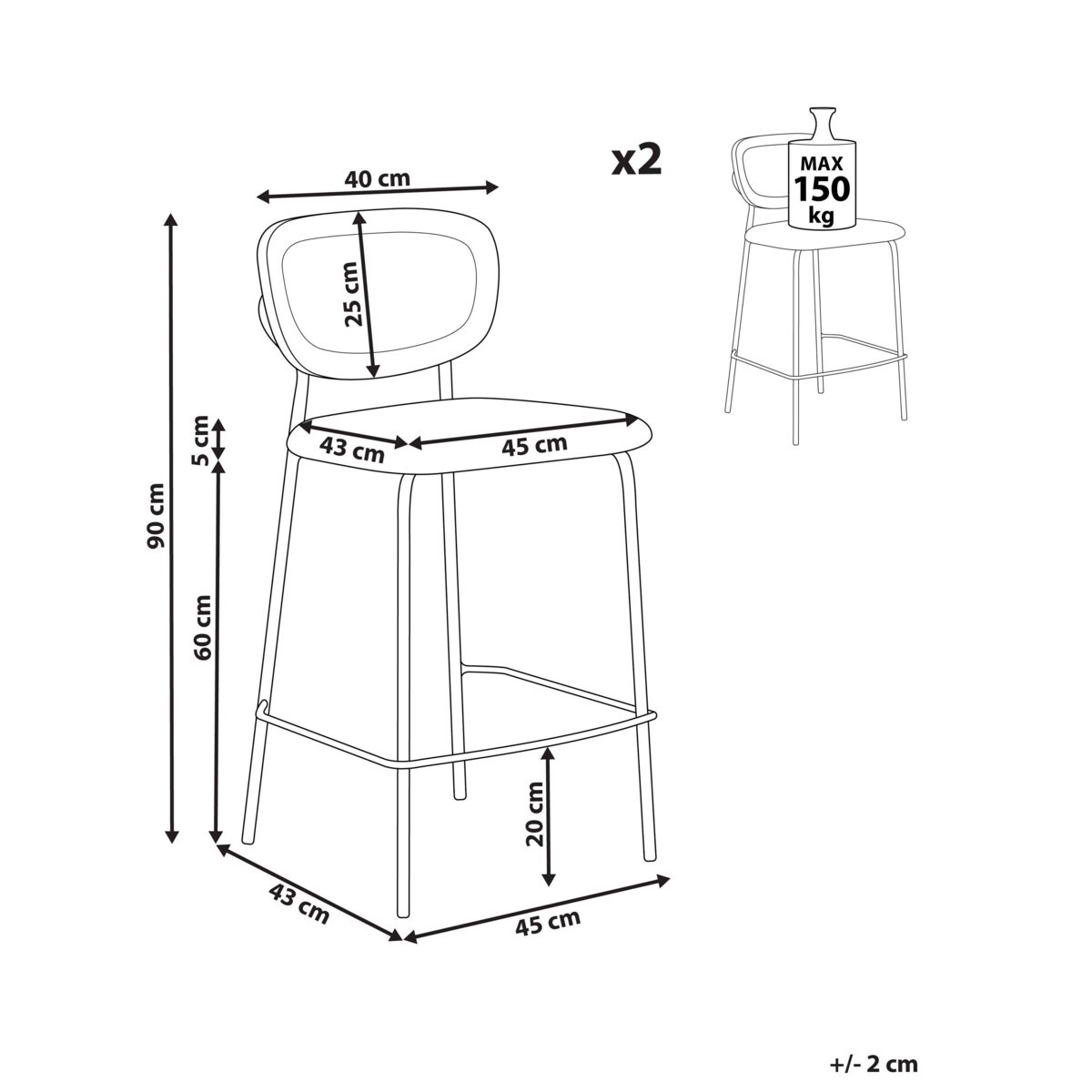 Krzesło barowe Zestaw 2 Tkanina Lazurowy MAYETTA
