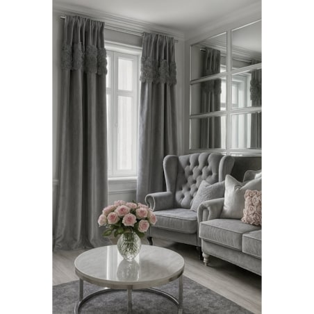 Zasłona welurowa "royal roses" z wyszywanymi różami 140x270 cm taśma | stalowy